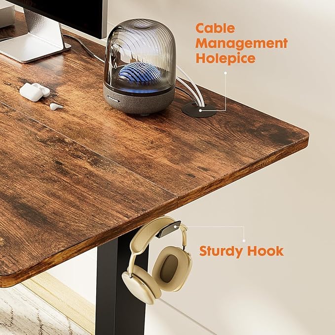 Standing Desk Adjustable Height, 63 x 24 in Electric Sit Stand up Desk for Home Office, Ergonomic Workstation Computer Desk with Two-Piece Desktop, Sit Stand Office Desk, Vintage Brown