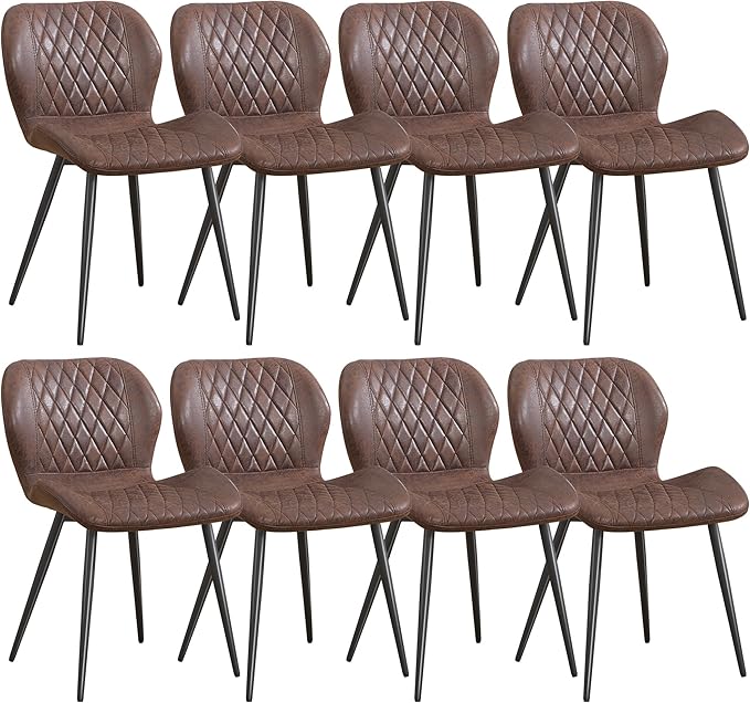 Dining Chairs Set of 8, Comfy Modern Dining Chairs with Thick Cushions, Upholstered Fabric Kitchen Side Chairs with Adjustable Metal Legs for Dining Room (Brown)
