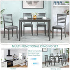 KEIKI 5-Piece Standard Height Dining Table Set with Rectangular Table and 4 Upholstered Ladder Backrset Chair, for 4 Person, Modern Wooden Table Set, Easy Assembly, for Kitchen, Dining Room, Gray