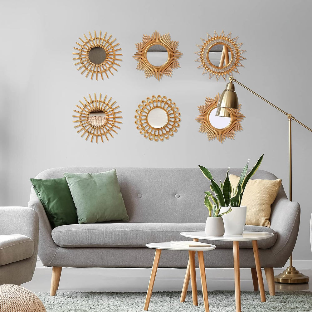 Namalu 6 Pcs Sunburst Round Mirror for Wall Decor, Classic, Gold