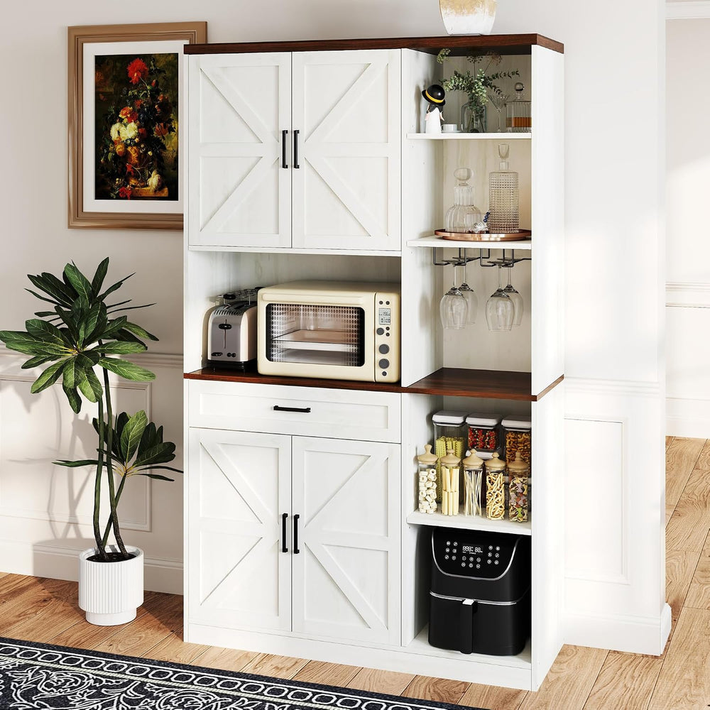 71" Kitchen Pantry Cabinet with Charging Station & LED Light,Freesta...