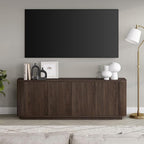 Henn&Hart Fluted TV Stand for TVs up to 75" with 2 Storage Cabinets with an Adjustable Shelf for Living Room, Family Room, or Office, Warm Brown