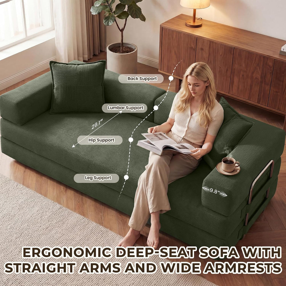 GRUSIGN 78 Inch Convertible Sofa Bed, 5-in-1 Futon Sofa Bed Pull Out Couch, C...