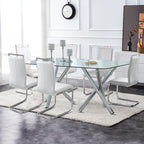 AZmac Modern Leather Dining Chairs Set of 8,Armless Kitchen Chairs,Dining Room Chairs with Upholstered Padded Seat and Sturdy Chrome Legs for Dining Room,Kitchen (Set of 8, White+PU Leather)