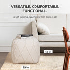 Anji Mountain Pouf Ottoman Foot Rest, Handmade Ottoman Pouf, Comfortable Foot Stool, Decorative Floor Seating for Living Room Decor, Bedroom & Home Décor Accent - Ivory