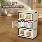 SunSettler Stackable Storage Bins with Lids, Folding Storage Cabinets with Doors and Wheels, Collapsible Plastic Storage Bins for Closets, Stackable Storage Organizer(Transparent, 3-Tier)