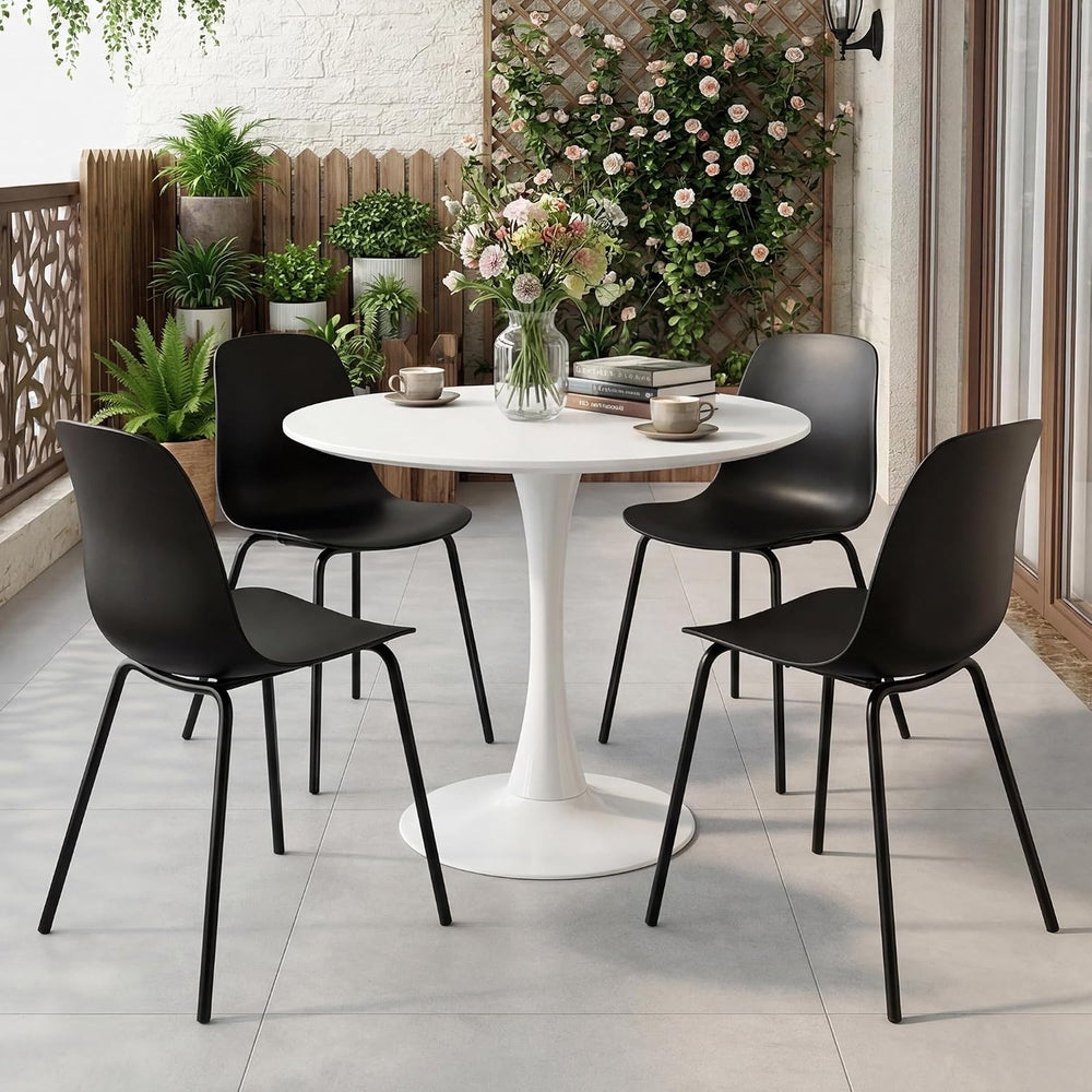 LSSBOUGHT Modern Dining Chairs Set of 4, Mid-Century Plastic Kitchen Chairs w...