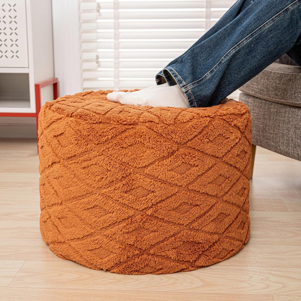 Fluffy Round Ottoman Pouf,Foot Stool Ottoman,Foot Rest,Burnt Orange,20x14In |...