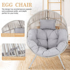 Vongrasig Outdoor Wicker Egg Chair PE Rattan Chair with Cushion, Oversized Patio Lounge Chair for Outdoor, Indoor, Balcony, Backyard, Garden, Grey/Beige Rattan