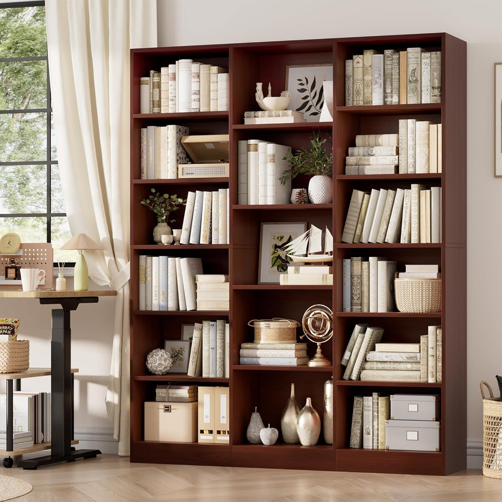 FACBOTALL Triple Wide Bookshelf, Large Bookshelf with 17 Display Shelves