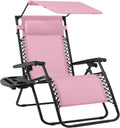 Best Choice Products Folding Zero Gravity Outdoor Recliner Patio Lounge Chair w/Adjustable Canopy Shade, Headrest, Side Accessory Tray, Textilene Mesh - Bubblegum Pink