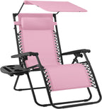 Best Choice Products Folding Zero Gravity Outdoor Recliner Patio Lounge Chair w/Adjustable Canopy Shade, Headrest, Side Accessory Tray, Textilene Mesh - Bubblegum Pink