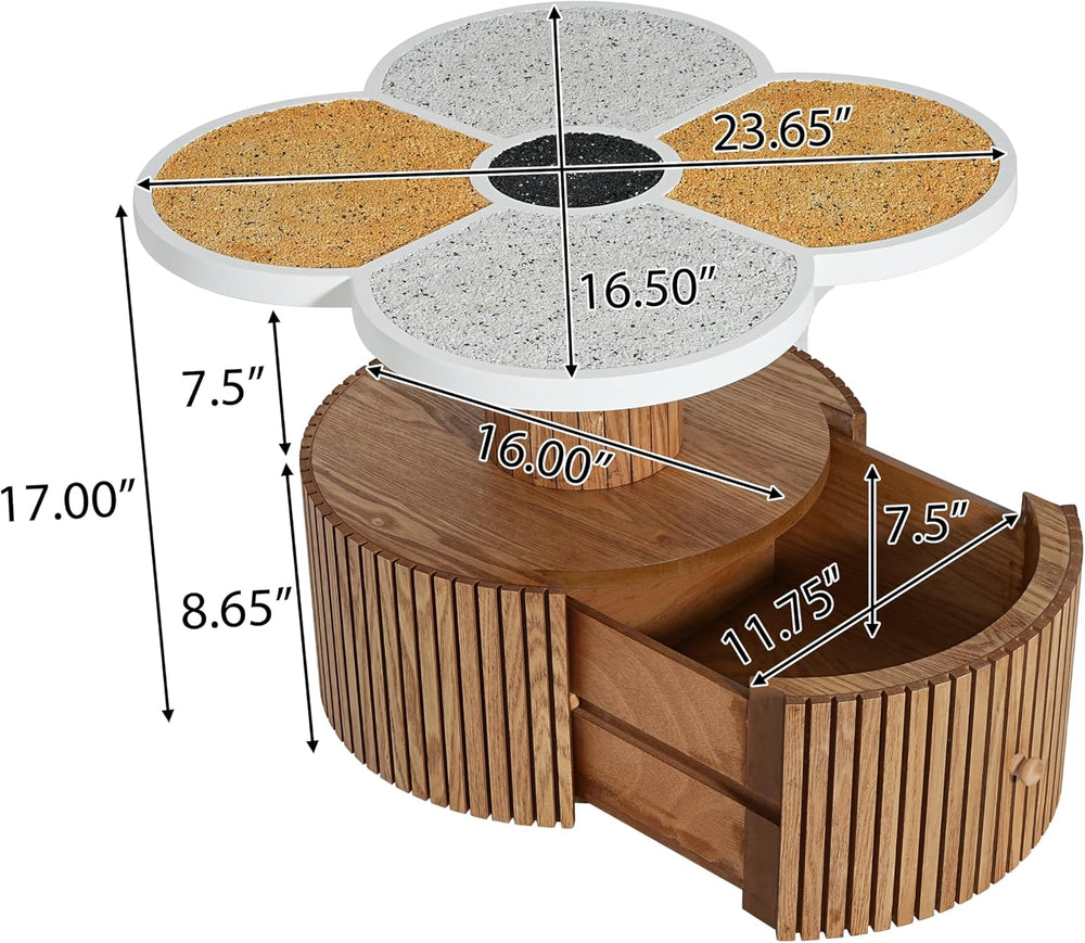 Unique Four-Petal Accent Table with Storage Drawer, Nordic Style Round Side T...