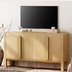 WAMPAT Modern TV Stand for TVs Up to 75 inches, 63" W Farmhouse Entertainment Center with Adjustable Shelf and 4 Doors, Media Console Table TV Cabinet for Living Room, Oak