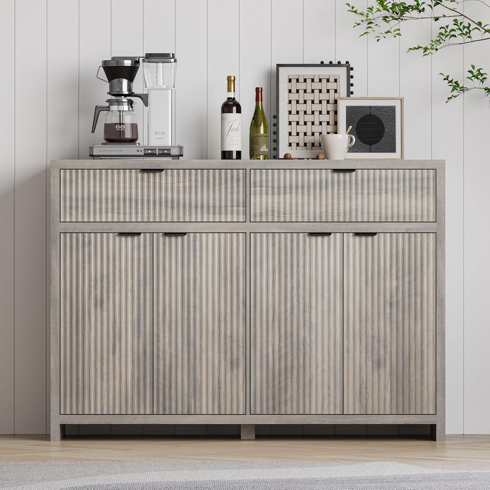 Fluted Sideboard Buffet Cabinet with Storage and Large Drawers, 55" W Cr...