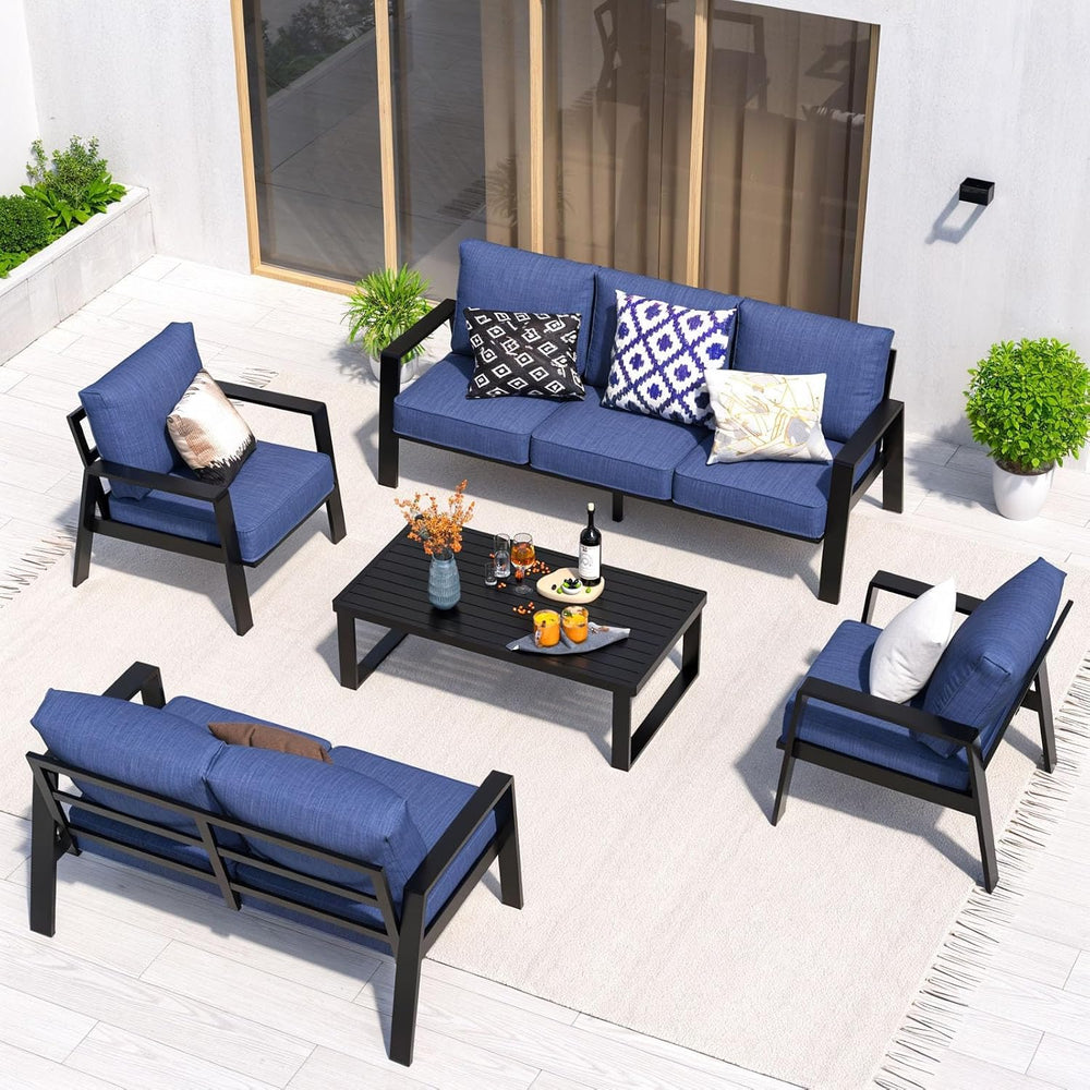 Aluminum Outdoor Patio Furniture Set, 5 Piece Sectional Coversation Sets with...
