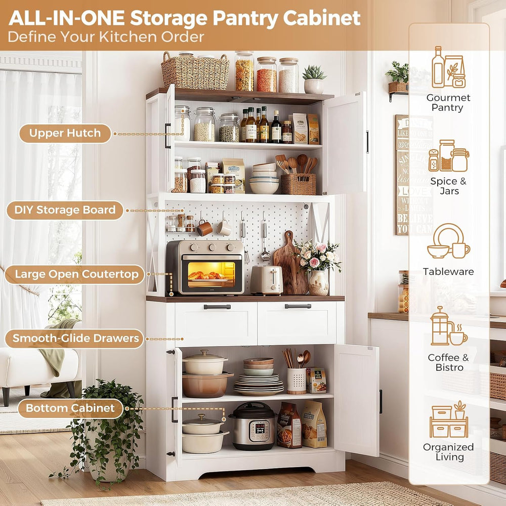 Unikito Pantry Cabinet with Microwave Countertop, 71" Tall Kitchen Pantr...