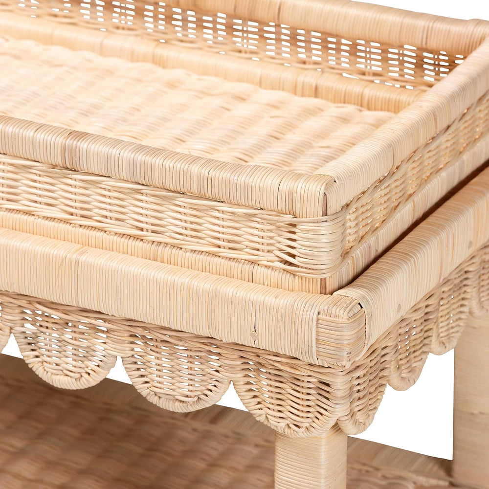 Bali & pari Weyman Scalloped Rattan End Table with Removable Tray Top - H...