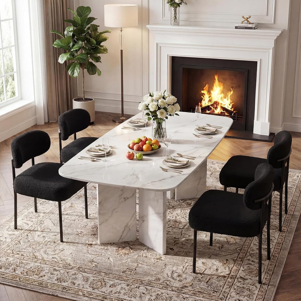 Black Boucle Dining Chairs Set of 4