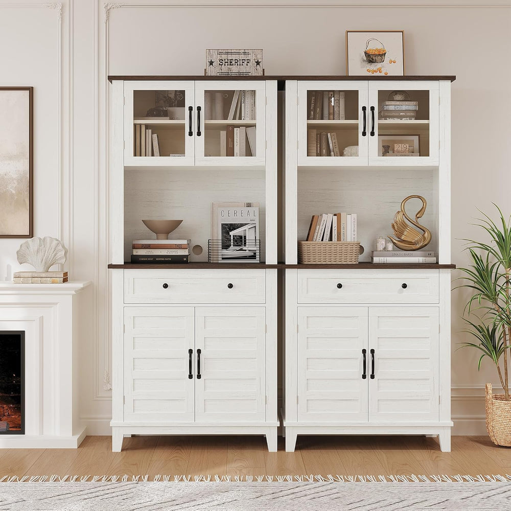 Multi-Functional Hutch – Elegant 72" White Pantry Coffee Bar Cabinet for...