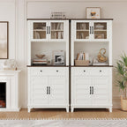 Multi-Functional Hutch – Elegant 72" White Pantry Coffee Bar Cabinet for Tall Kitchen Storage with Adjustable Shelves, Glass Doors & Drawer – Ideal for Dining Room and Kitchen, White