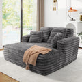 JEEOHEY 56" Oversized Chaise Lounge Chair Indoor,Plush Faux Fur Sleeper Sofa Couch Bed with Pillows&Wide Armrests,Fluffy Comfy Cloud Couch,Compression Foam Couch for Living Room,Bedroom(Grey)
