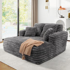 JEEOHEY 56" Oversized Chaise Lounge Chair Indoor,Plush Faux Fur Sleeper Sofa Couch Bed with Pillows&Wide Armrests,Fluffy Comfy Cloud Couch,Compression Foam Couch for Living Room,Bedroom(Grey)