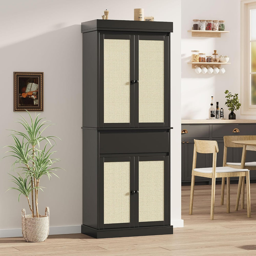Garvee Tall Pantry Cabinet, Rattan Kitchen Pantry Storage Cabinet with Doors ...