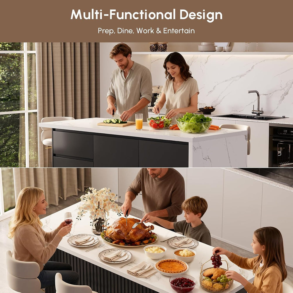 homary Kitchen Island with Storage & Wine Rack, 72" Modern Black Kit...