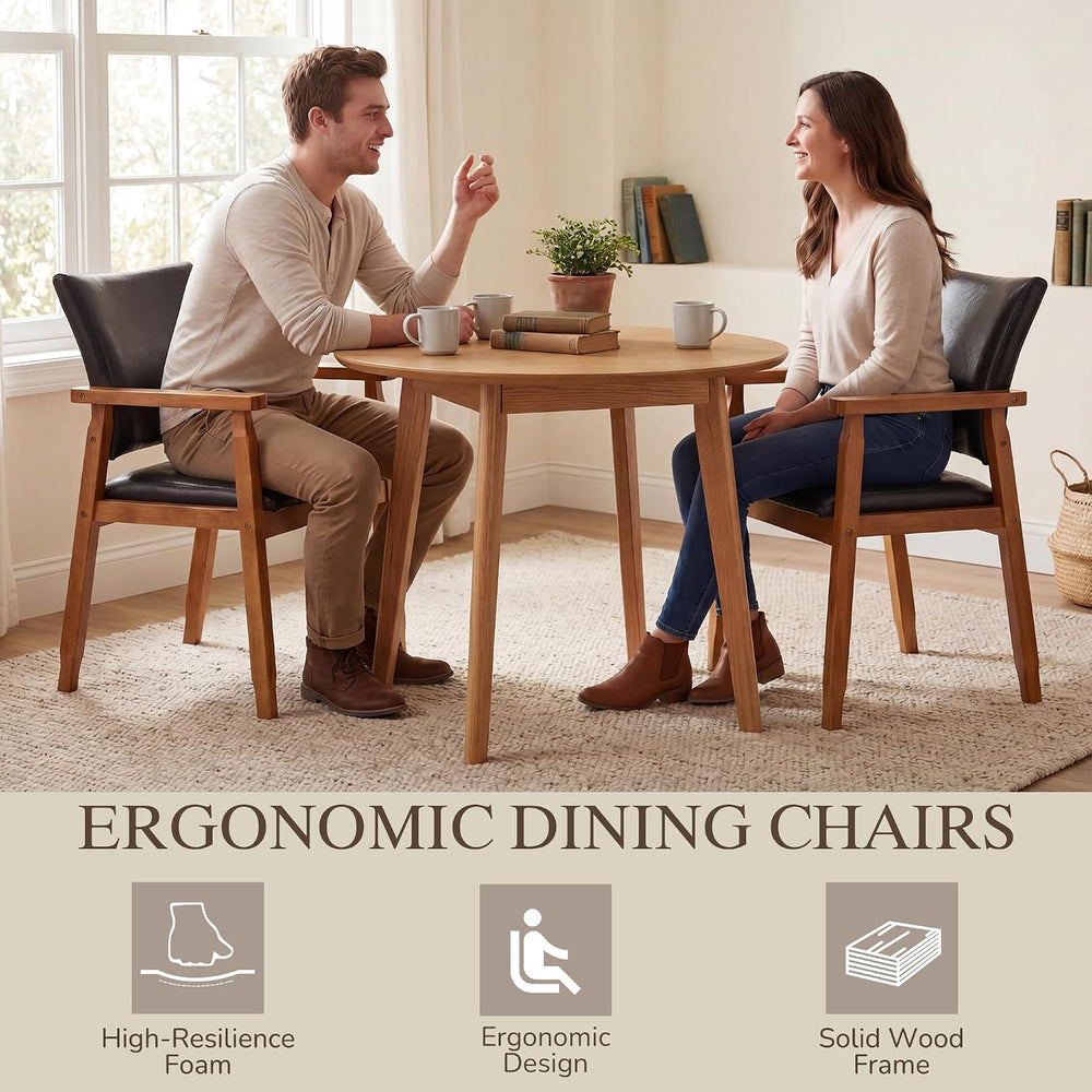 GOTMINSI Mid-Century Modern PU Leather Dining Chair with Arms, Solid Wood Fra...