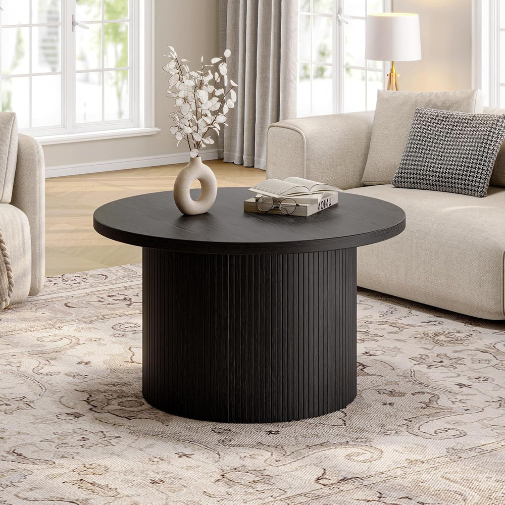 ONBRILL 31.5" Round Coffee Table, Tambour Design Coffee Tables for Livin...