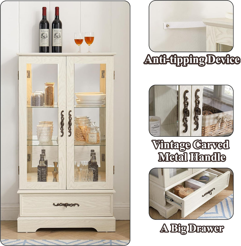 47" H Lighted Curio Cabinet Display Case, Glass Case with Adjustable She...