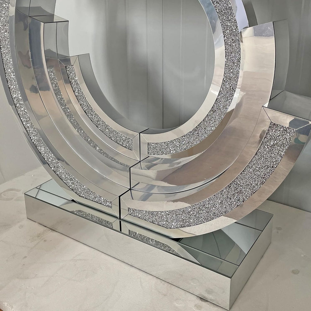 Silver Mirrored Console Table, 43" Modern Entryway Tables with Crushed D...