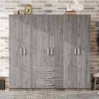 SOFTSEA 6 Doors Armoire Wardrobe Closet with Drawers, 70.9" Large Armoire Wardrobe Cabinet with Storage Shelves and 3 Hanging Rods, Bedroom Clothes Cabinet Organizer (Grey)