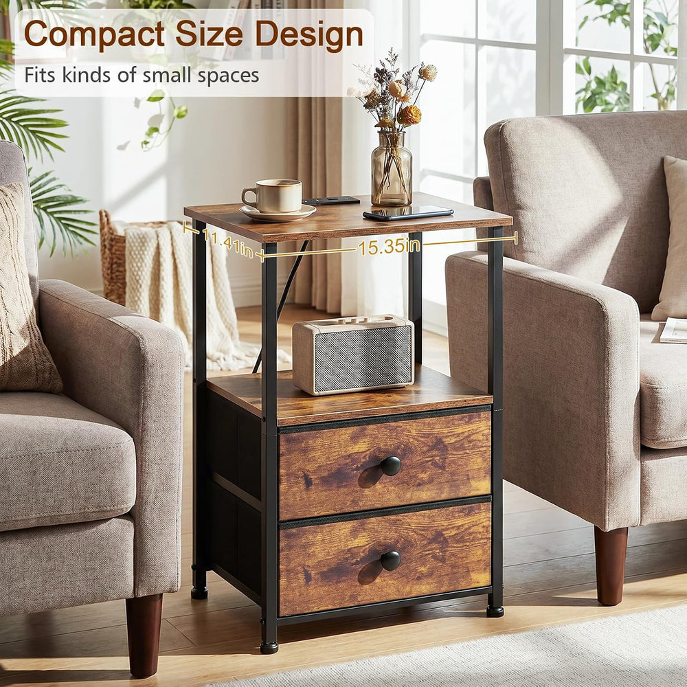 LOAKEKEL Night Stand, Nightstands Set of 2 with Charging Station | Bedside Ta...