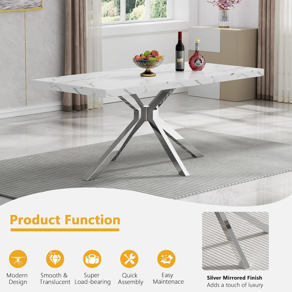 Faux Marble Dining Table Set for 6, Modern Kitchen Table Chairs Set 6, 70&quo...