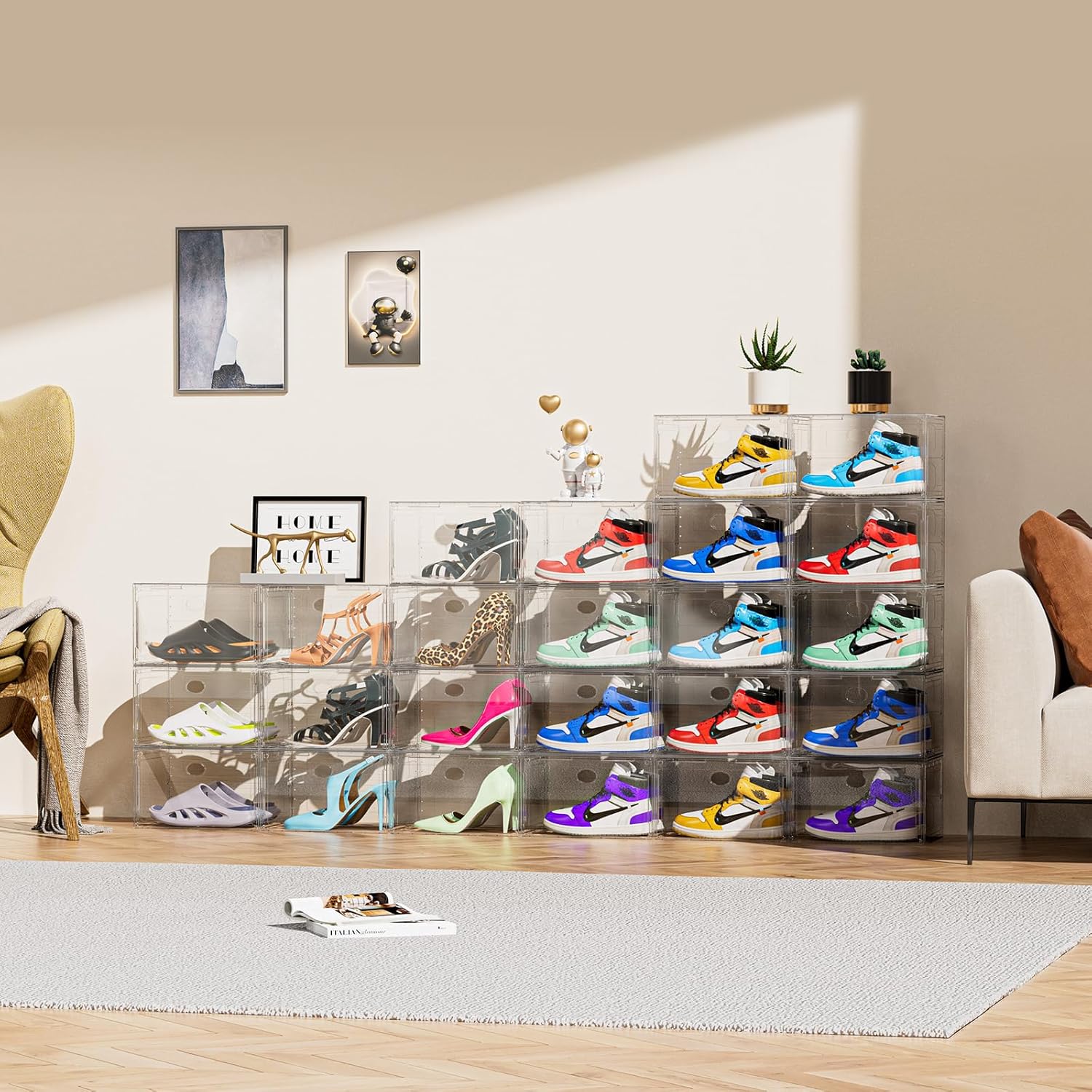 Large Clear Shoe Storage Boxes 8 Pack, Hard Plastic Shoe Organizer Containers for Sneaker, Shoe Boxes Clear Plastic Stackable, Sneaker Storage Display Case Fit up to US Size 13