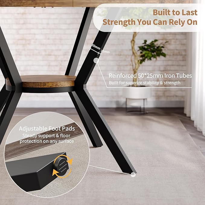Round Dining Table for 4, 42 Inch Wood Kitchen & Dining Room Tables with Storage, Circle Breakfast Table with Metal Legs, Space Saving Dinner Table for Dining Room, Kitchen, Living Room, Rustic Brown