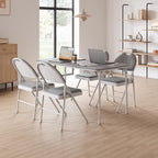 IDEALHOUSE 4 Pack Folding Chairs with PU Leather Padded Cushion, 350Lbs Capacity, Lightweight Ergonomic Design, Metal Frame, Indoor Outdoor Portable Stackable Seats for Home Office Party Events, Gray