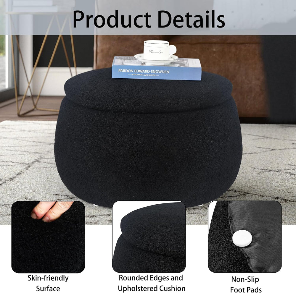 Homebeez 23" Round Storage Ottoman with Removable Lid, Faux Fur Footrest...
