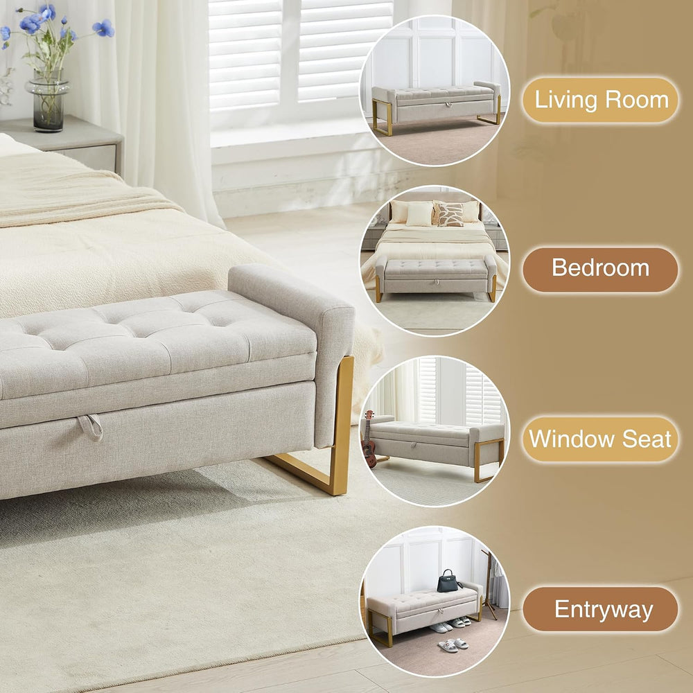 adochr 57" Storage Ottoman Bench, Upholstered End of Bed Bench, Beige | ...