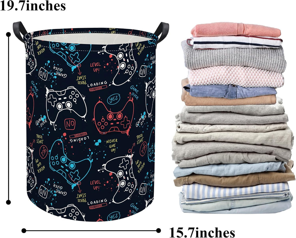 Game Laundry Basket Boys Kids Baby Laundry Hamper Dirty Clothes Organizer Storage Bin Nursery Hamper for Bedroom Room Decor(Game)