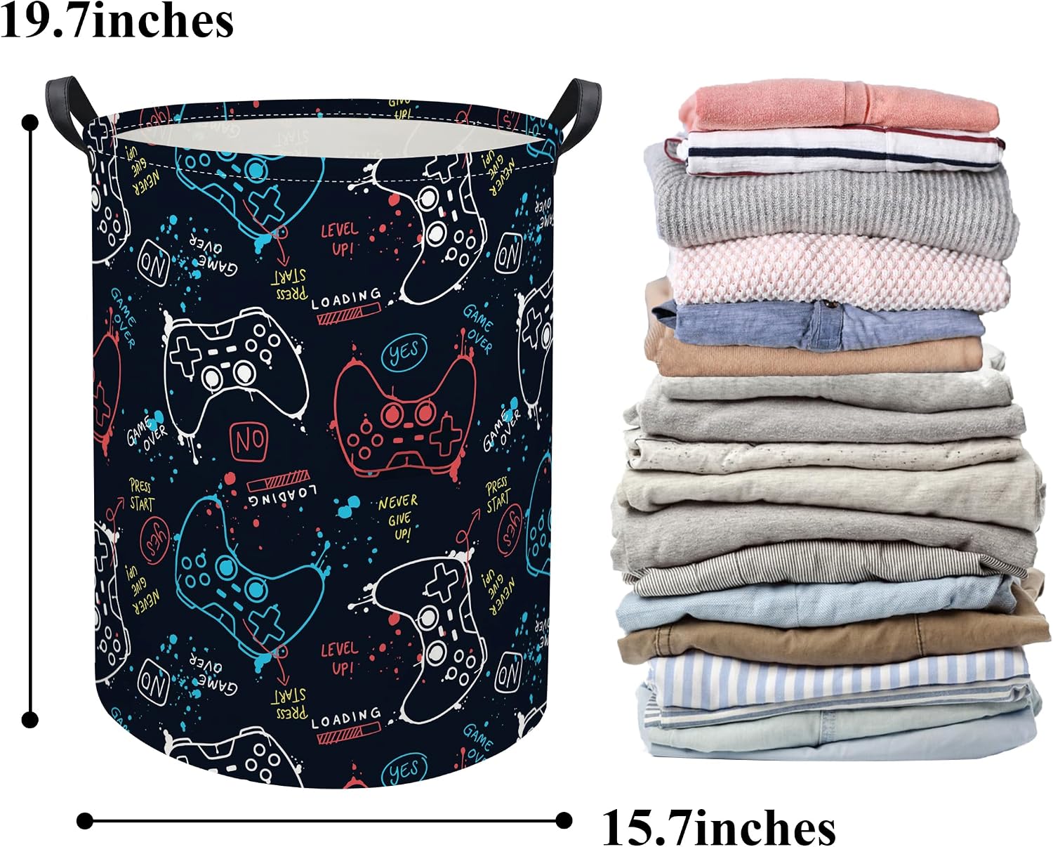 Game Laundry Basket Boys Kids Baby Laundry Hamper Dirty Clothes Organizer Storage Bin Nursery Hamper for Bedroom Room Decor(Game)
