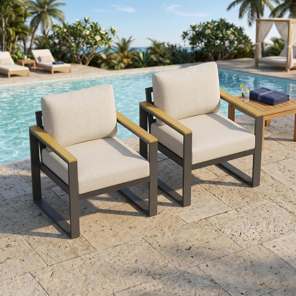 All-Weather Rust-Resistant Aluminum Patio Armchairs Set of 2 – Upgraded Cushi...