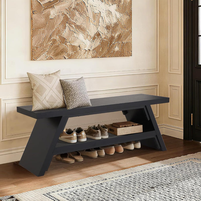 2-Tier Shoe Storage Bench, 47" Solid Wood Entryway Stool Storage | Narrow Shoes Racks for Entryway, Minimalist Multi-Purpose Bench for Hallway, Kitchen, Bedroom, or Dining Room