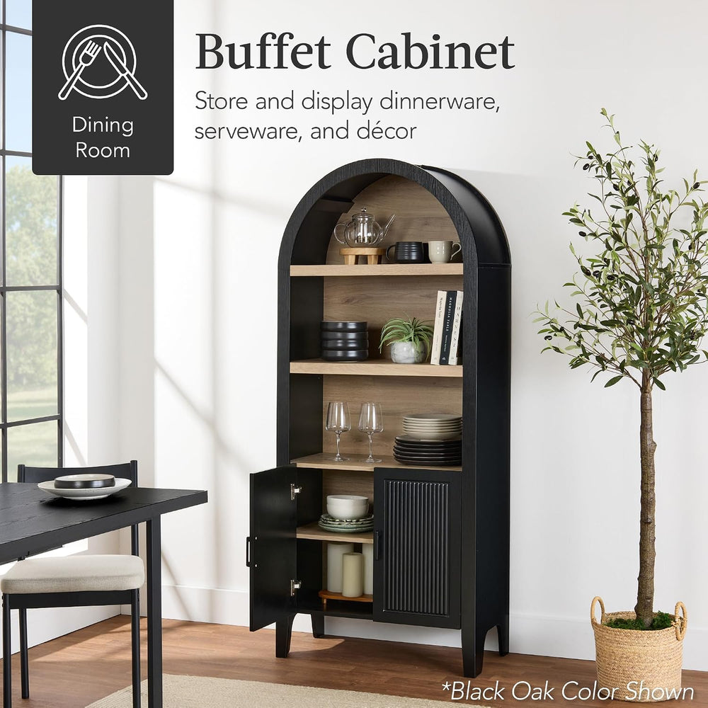 Best Choice Products 72" Tall Arched Pantry Cabinet w/Reeded Doors, 5-Ti...