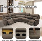 Manual Recliner Sectional Sofa Set, Corduroy L-Shaped Living Room Furniture Sets, Reclining Sectional Corner Couch and Recliner Chair Set for Home Office (Peanut, Sectional + Chair)