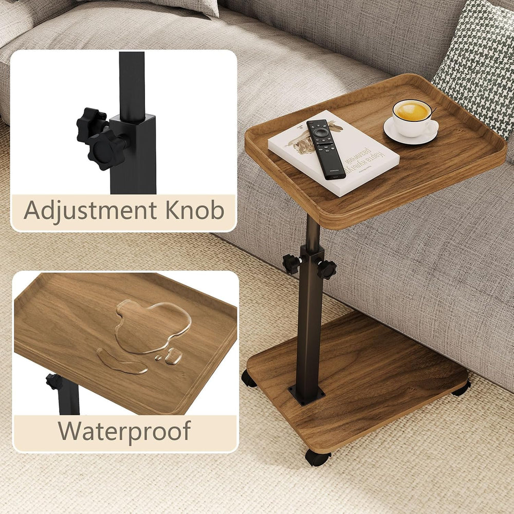 End Table, Adjustable Height Side Table, 360° Rotating MDF Veneer Sofa Side T...