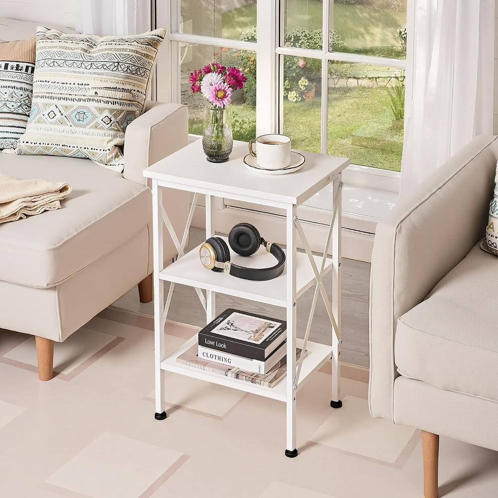 VECELO End Side Table Night Stand Set of 2,X-Design with Storage Shelf for Be...