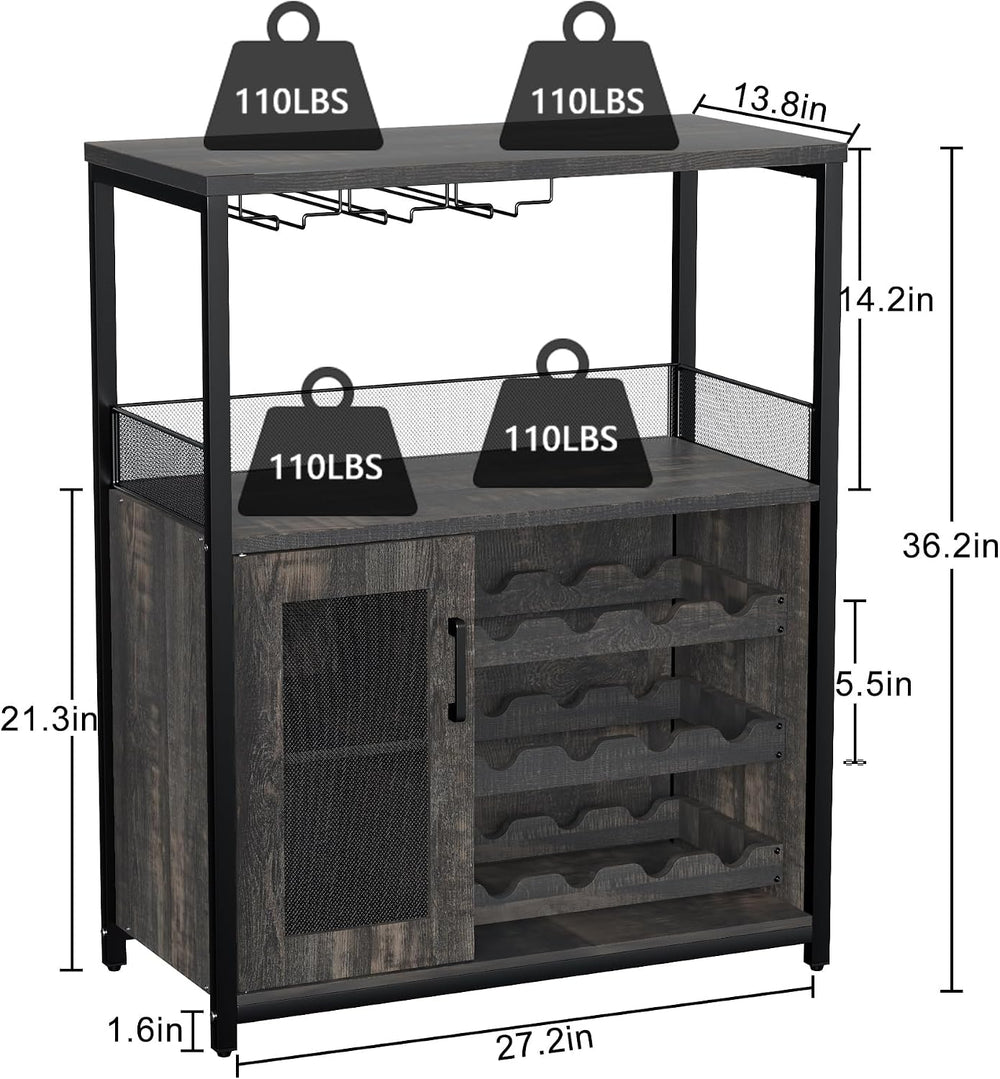 Takywep 3-Tier Wine Bar Cabinet with Removable Wine Rack, Glass Holder, Indus...